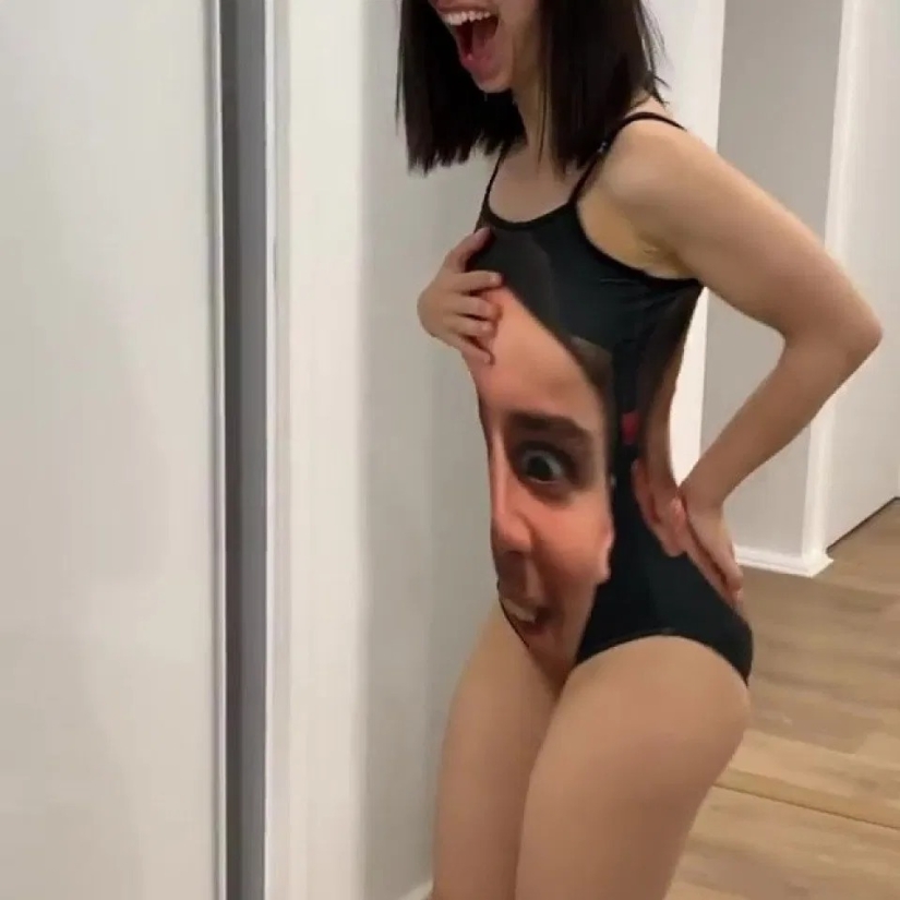 The Australian gave the girl a creepy swimsuit with his face so that she would not be molested on the beach