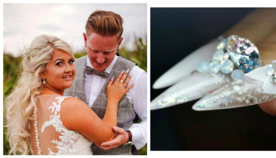 The bride made a wedding manicure with her father's ashes to honor his memory The bride made a wedding manicure with her father's ashes to honor his memory