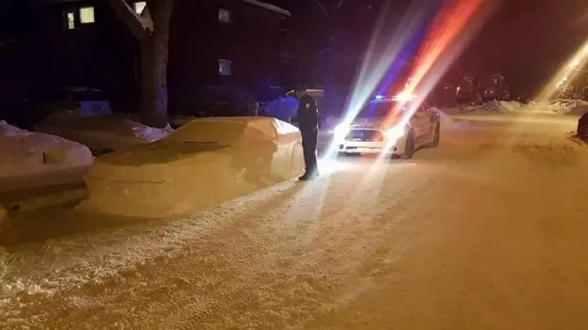 The Canadian made a car out of snow to draw wipers, and attracted the attention of the police