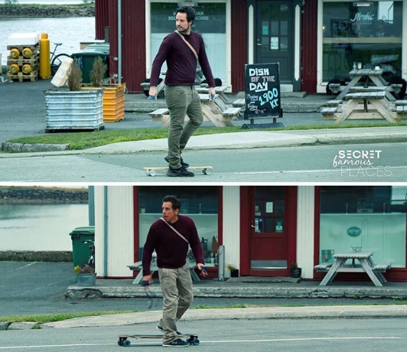 The couple travels around the world and recreates scenes from films in the filming locations