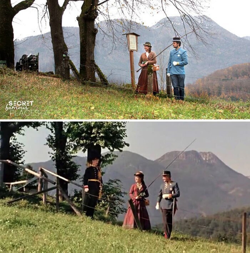The couple travels around the world and recreates scenes from films in the filming locations