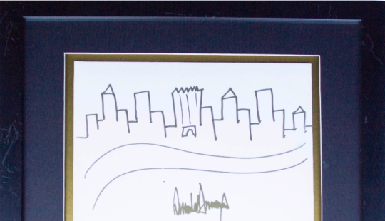 The drawing made by Trump will be auctioned for $9,000. But he is far from Medvedev