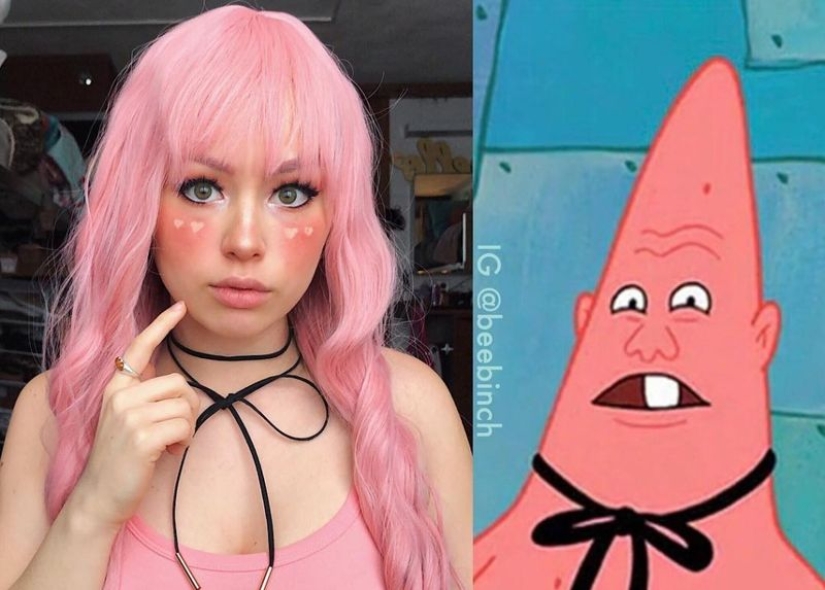 The girl cosplays the heroes of "SpongeBob", but it still turns out hot