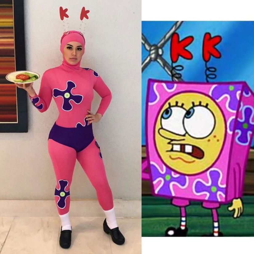 The girl cosplays the heroes of "SpongeBob", but it still turns out hot