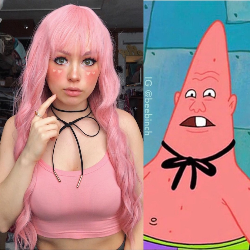 The girl cosplays the heroes of "SpongeBob", but it still turns out hot