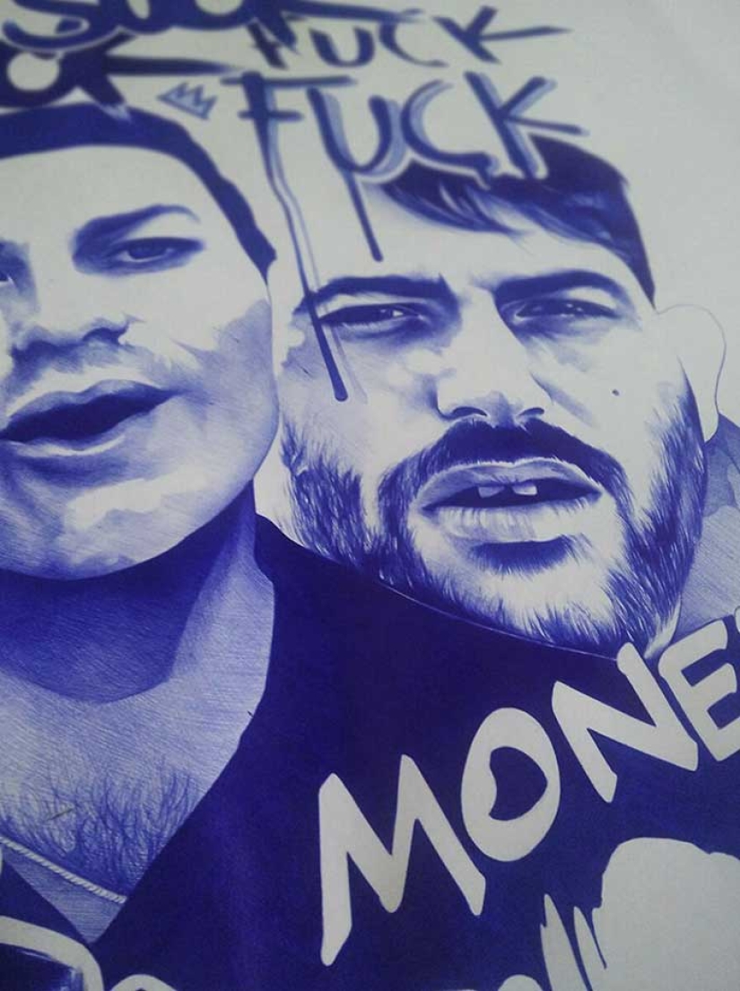 The guy draws with a simple ballpoint pen, and it turns out almost a photo