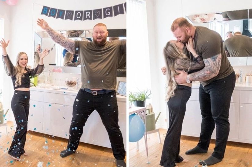 The hill from the rock: The mountain from "Game of Thrones" and his miniature wife are waiting for the birth of their son