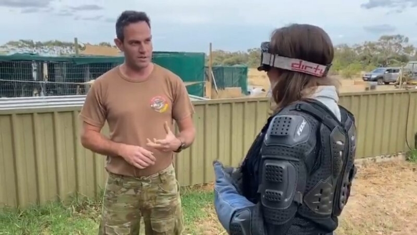 The journalist dressed up in a bulletproof vest for a meeting with a koala, an "evil poisonous bear"