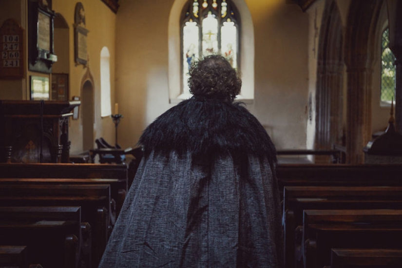 The man has a midlife crisis, and he arranged a photo shoot in the style of "Game of Thrones"