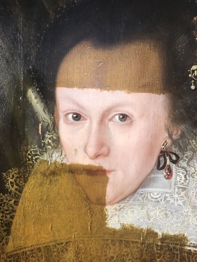 The portrait of the XVII century was cleaned of a layer of varnish, and the result is stunning The portrait of the XVII century was cleaned of a layer of varnish, and the result is stunning
