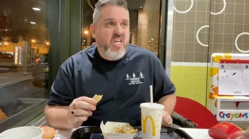 The pranker ate a moldy burger and fries from McDonald's, which he buried in the ground for a year