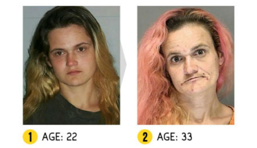The result is obvious — how a person's appearance changes because of drugs