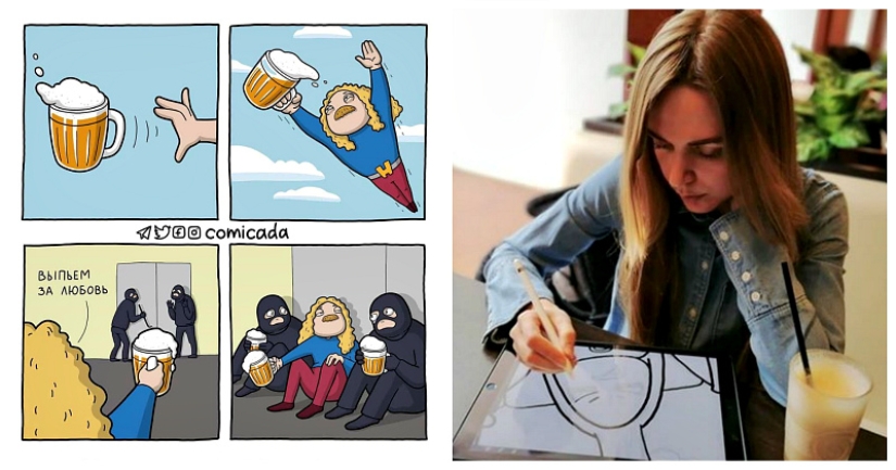 The stars of the Russian showbiz in the images of superheroes and other funny comics by the artist from Chelyabinsk