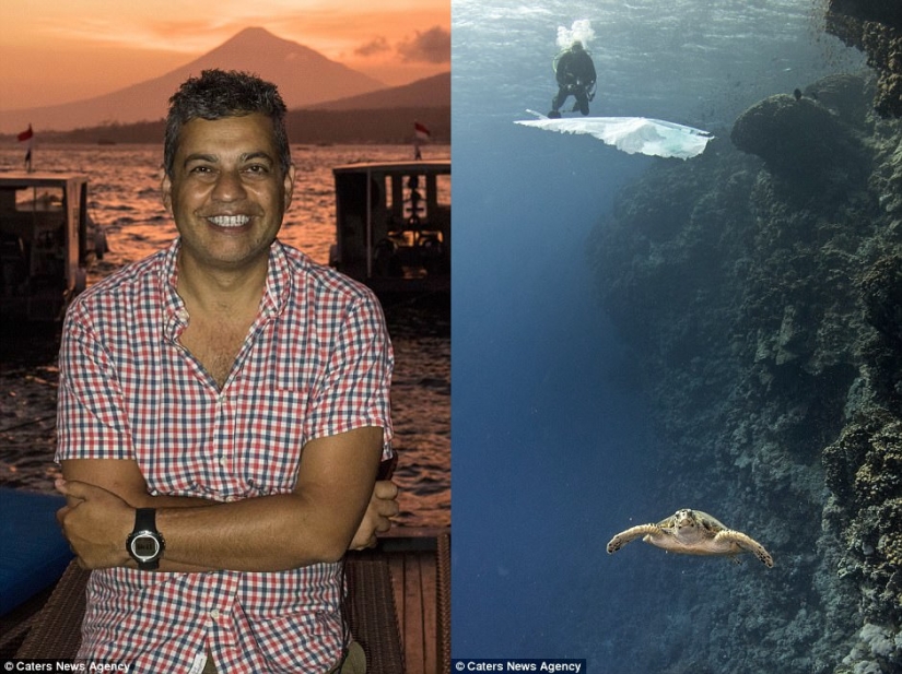 The turtle choked on a plastic bag and would have died of hunger if it hadn't been for this diver The turtle choked on a plastic bag and would have died of hunger if it hadn't been for this diver