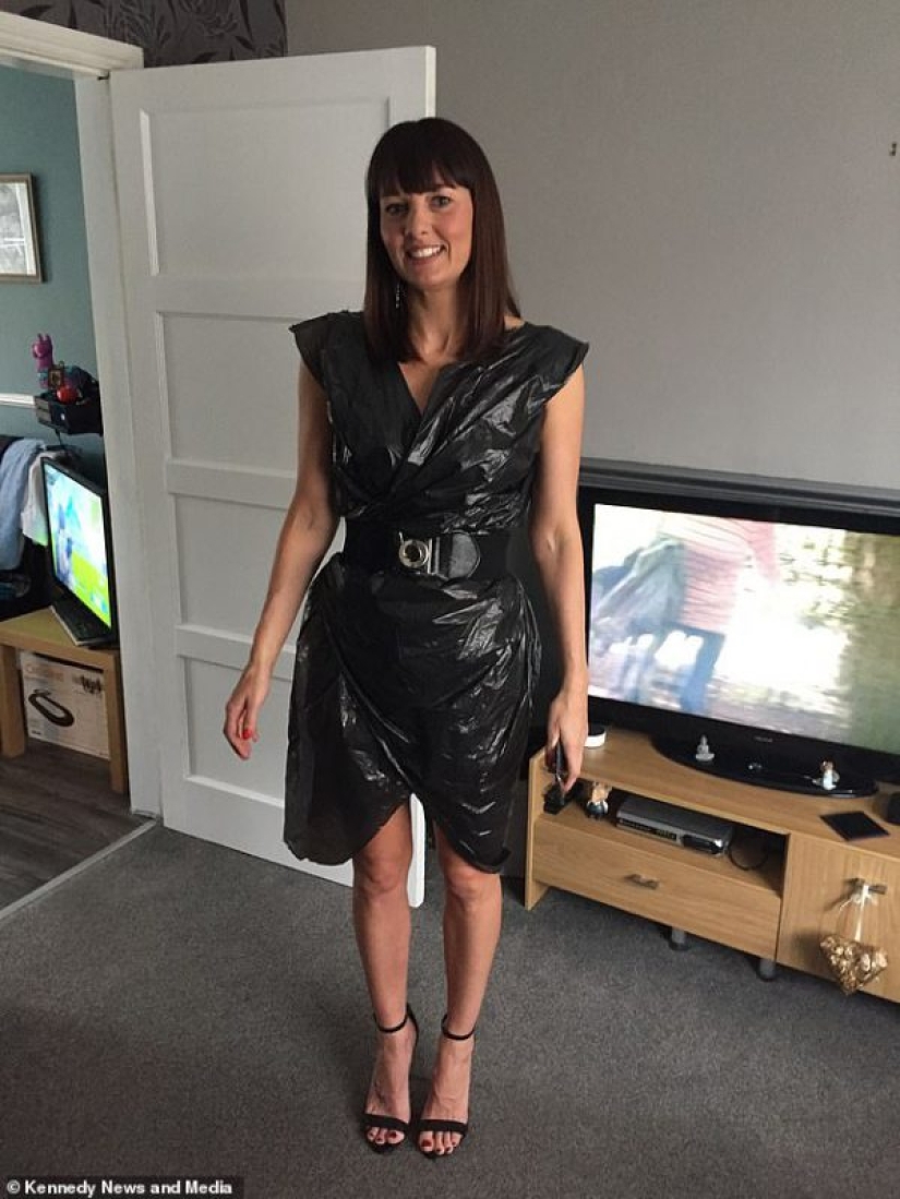 The woman came to the party in a dress from a garbage bag and was irresistible