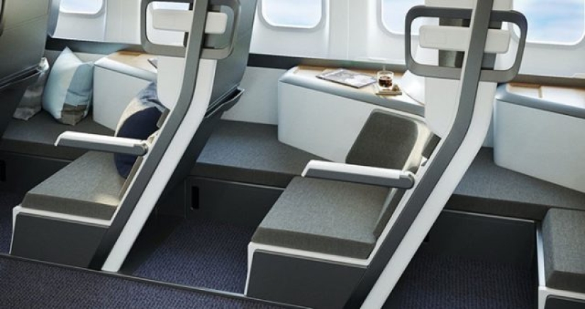 This new aircraft seat design allows economy passengers to lie down