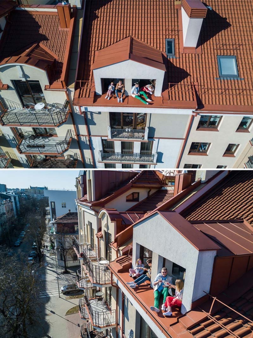 Un fotógrafo de Lituania con la ayuda de un dron espió lo que la gente está haciendo en cuarentena