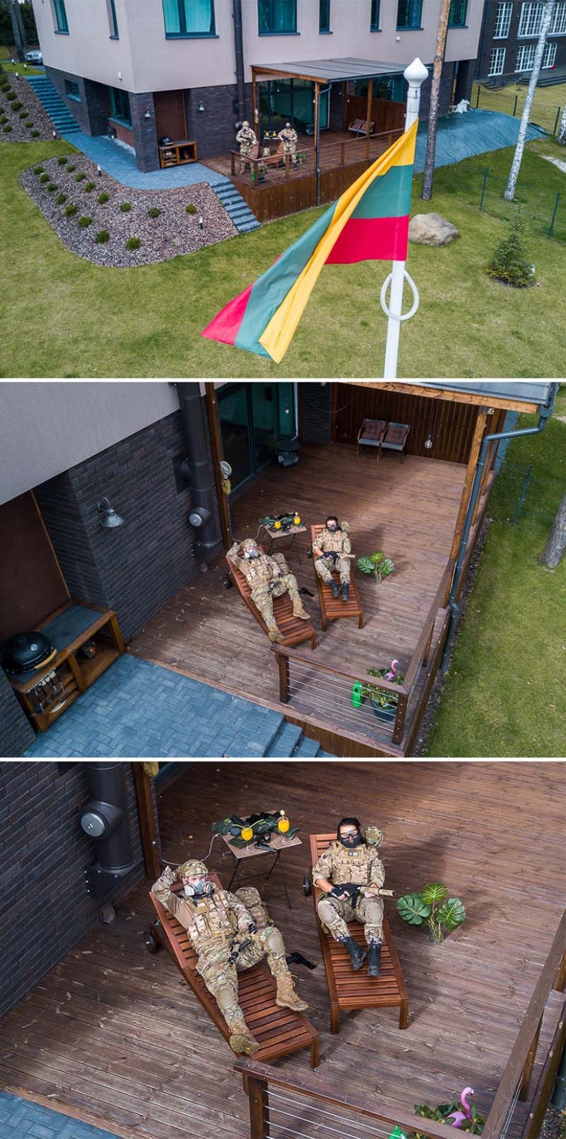 Un fotógrafo de Lituania con la ayuda de un dron espió lo que la gente está haciendo en cuarentena