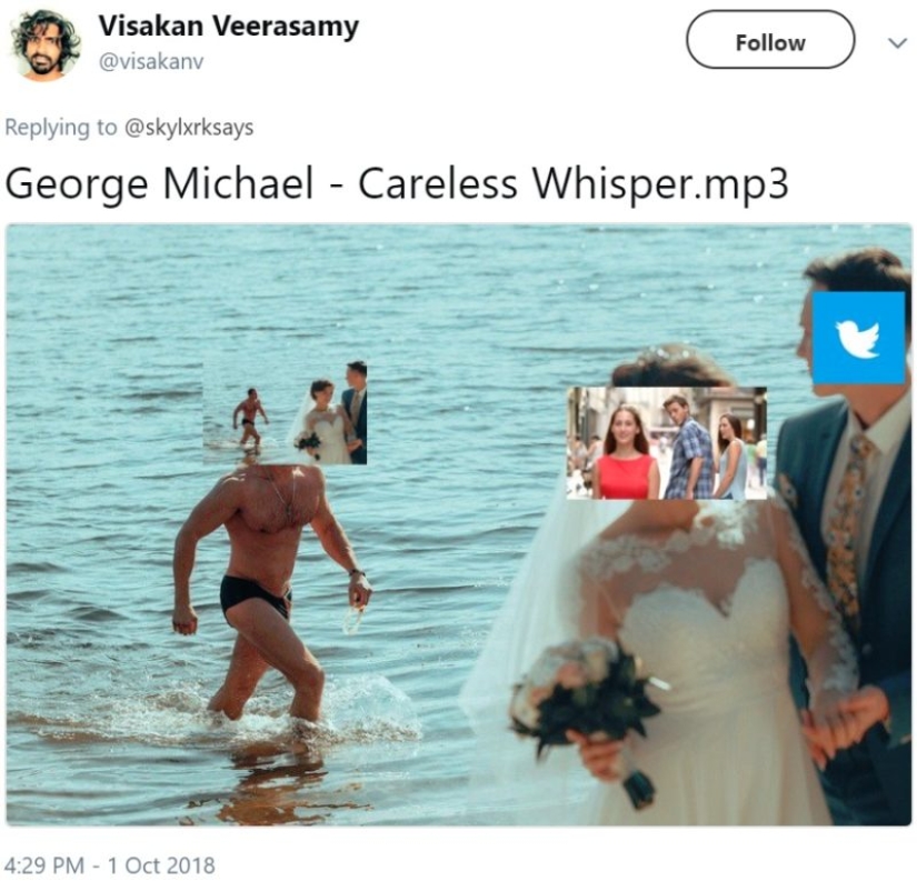 Versión gay del meme "Chico infiel": el novio miró al deportista sexy justo durante la boda