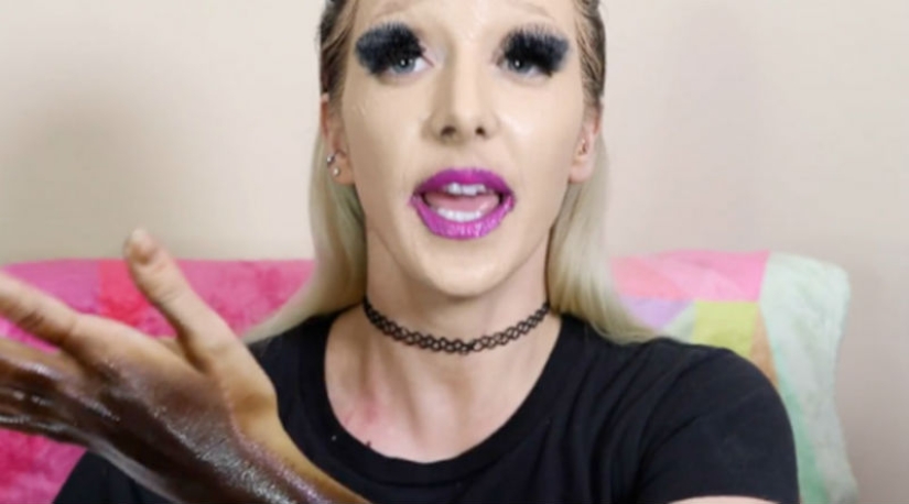 What do a hundred layers of lipstick, foundation and false eyelashes look like on one girl