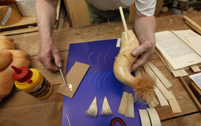 What do unique sculptures made of wood shavings look like