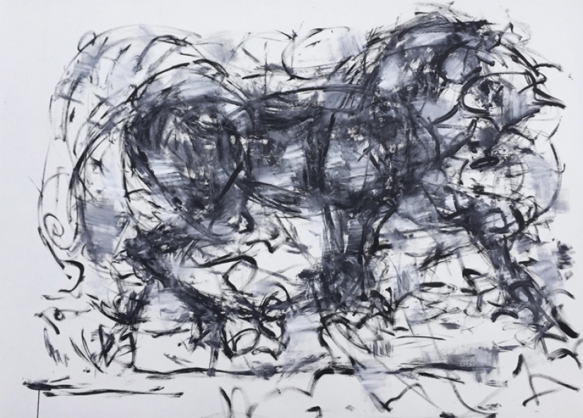 Why does this artist like to run with horses in the fields in what the mother gave birth to