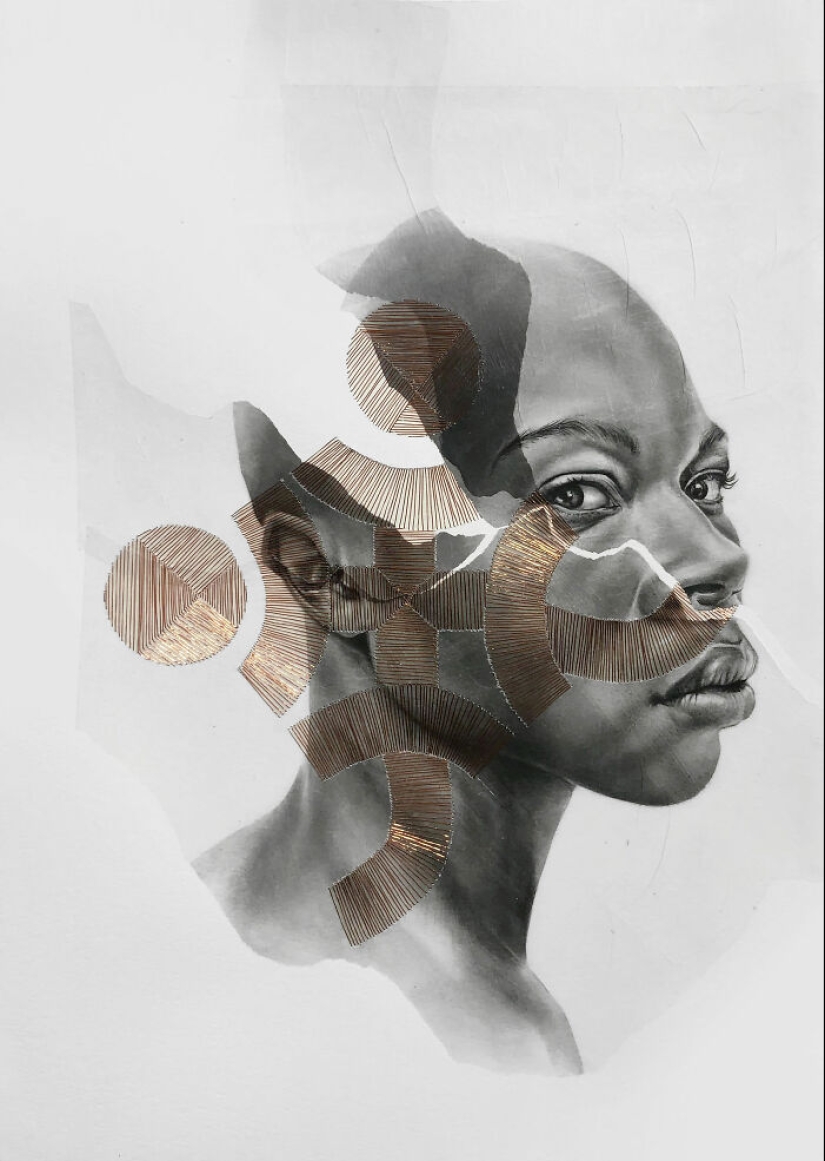 10 impresionantes retratos reconstruidos con intrincadas costuras de hilo de cobre por Mariana San Martín