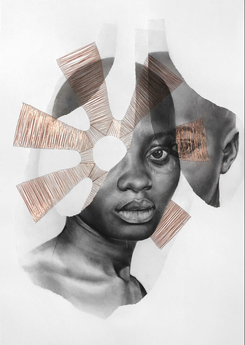 10 impresionantes retratos reconstruidos con intrincadas costuras de hilo de cobre por Mariana San Martín