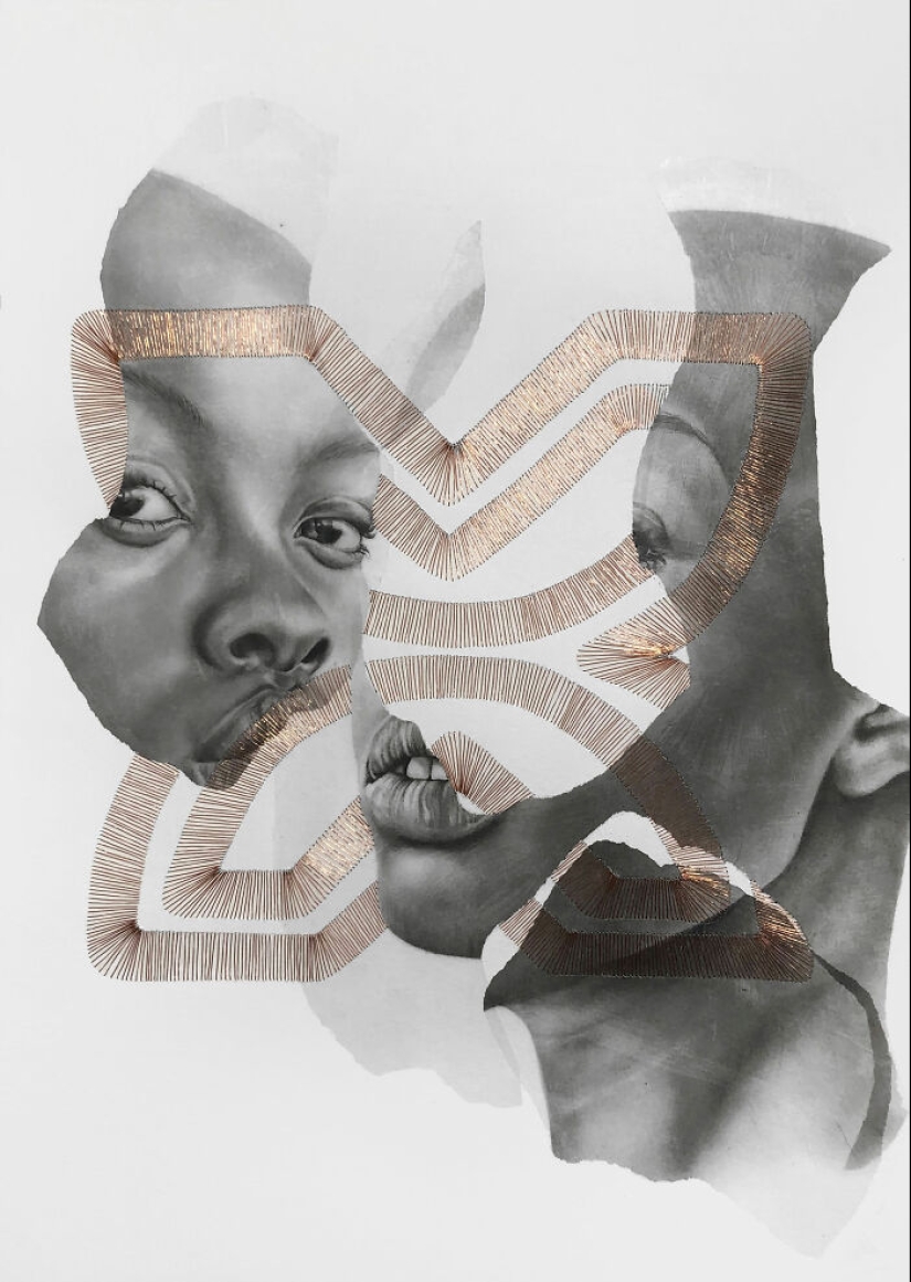 10 impresionantes retratos reconstruidos con intrincadas costuras de hilo de cobre por Mariana San Martín