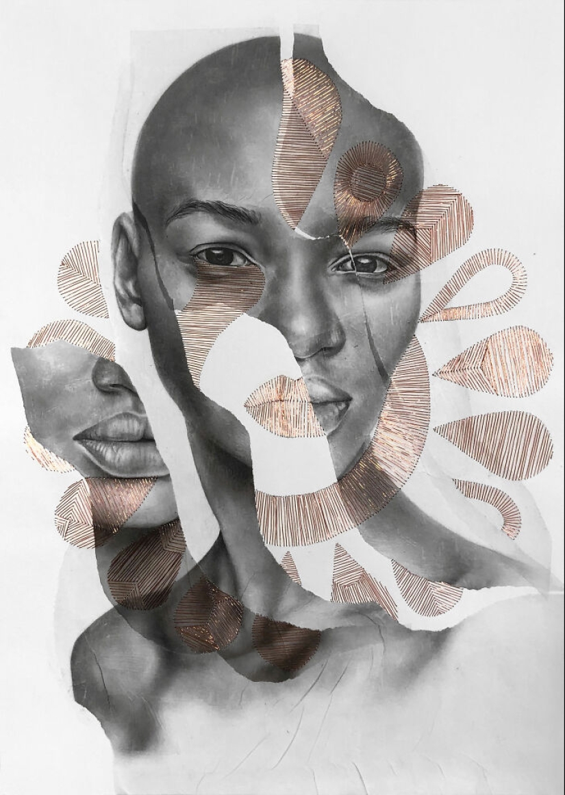 10 impresionantes retratos reconstruidos con intrincadas costuras de hilo de cobre por Mariana San Martín