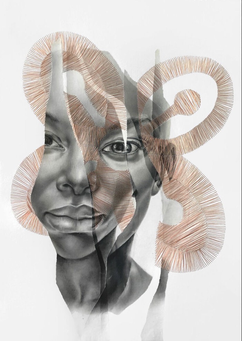 10 impresionantes retratos reconstruidos con intrincadas costuras de hilo de cobre por Mariana San Martín
