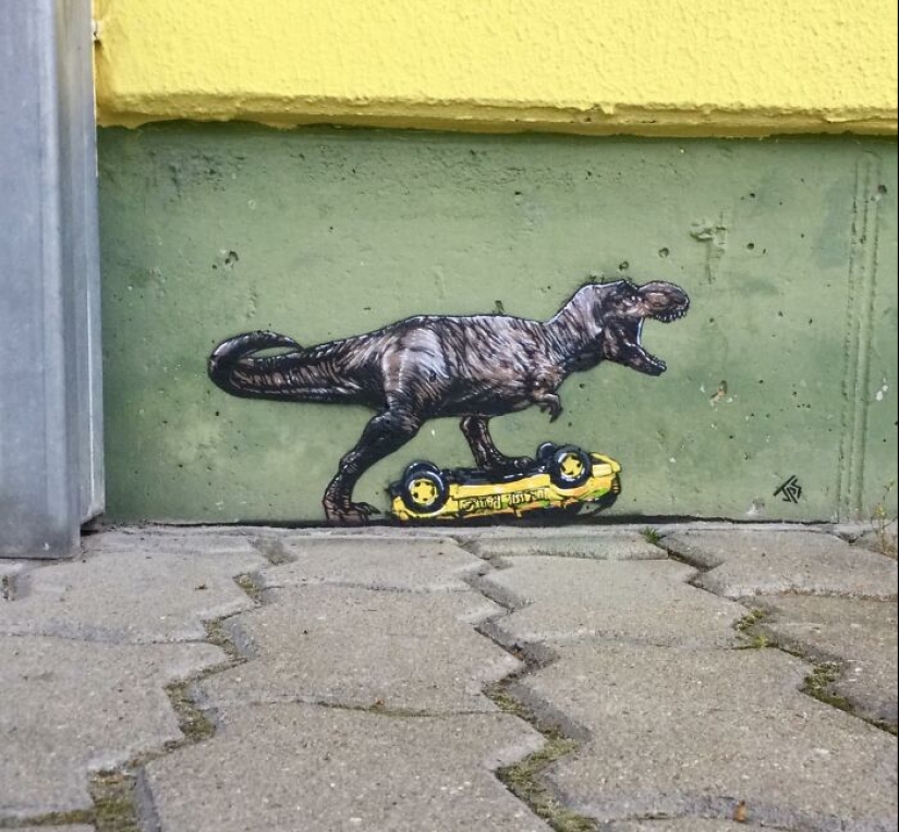 10 obras de graffiti callejero que interactúan con su entorno de este artista