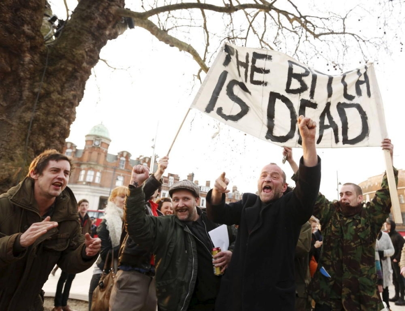 'The old witch is dead' as demonstrators in Britain celebrate the death of Margaret Thatcher 'The old witch is dead' as demonstrators in Britain celebrate the death of Margaret Thatcher