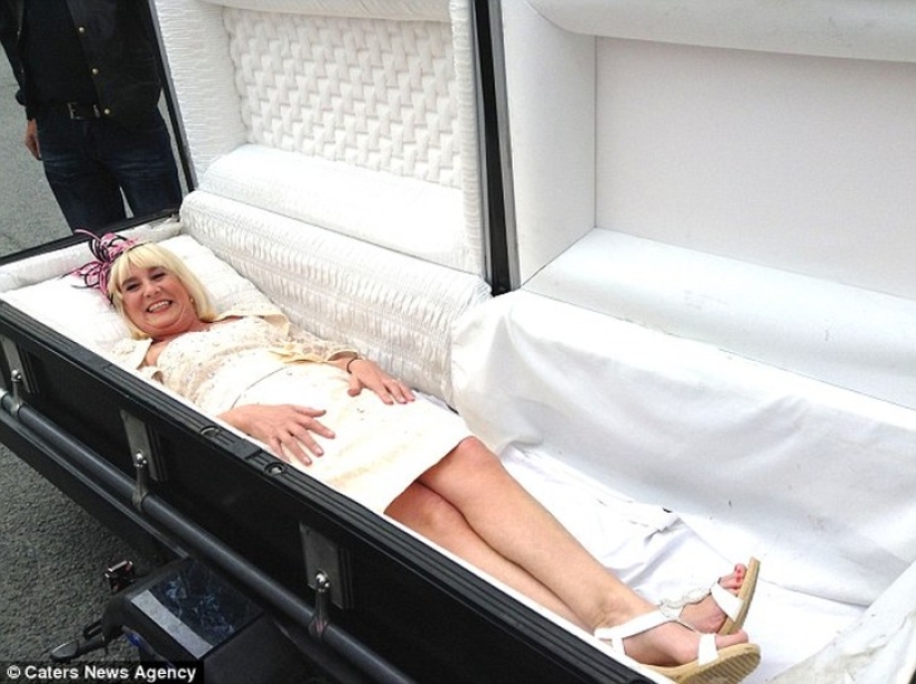 58-year-old bride arrives at her own wedding... in a coffin