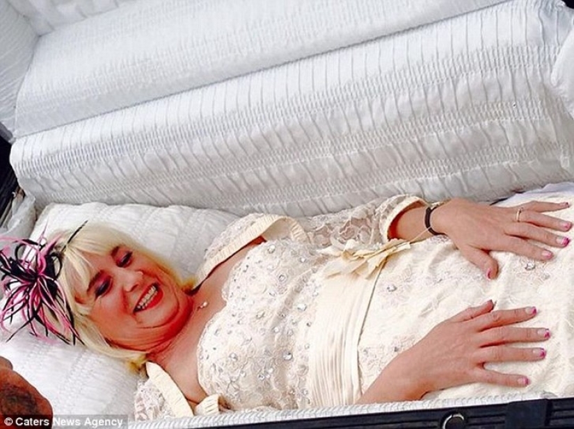58-year-old bride arrives at her own wedding... in a coffin