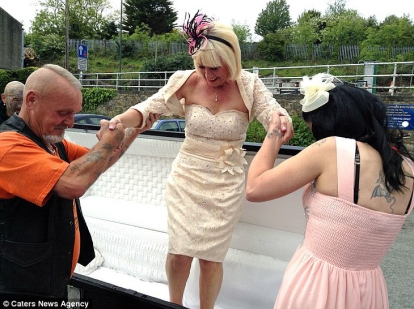 58-year-old bride arrives at her own wedding... in a coffin