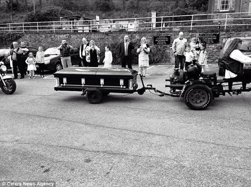 58-year-old bride arrives at her own wedding... in a coffin