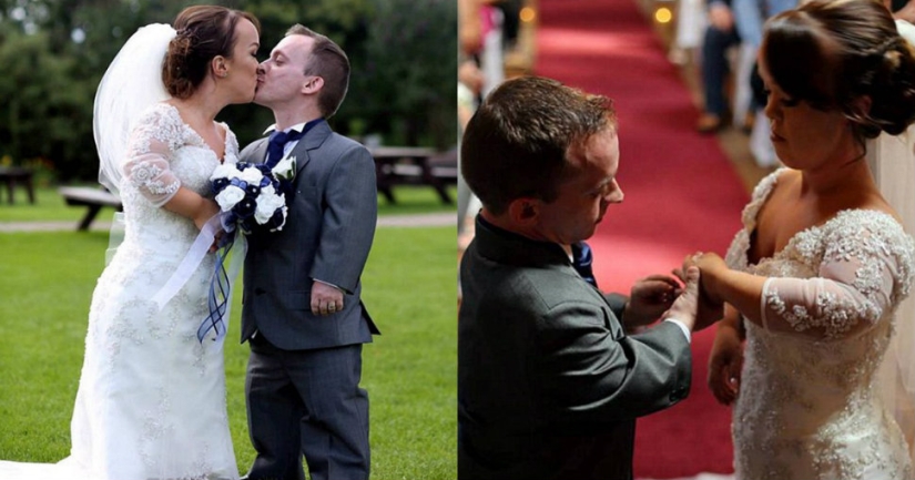A couple of dwarfs who met while participating in a play on "Snow White" played a fabulous wedding