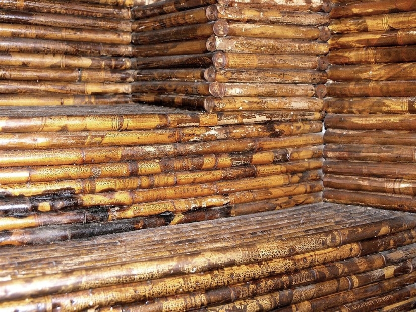 A house where everything is from newspapers: walls, furniture, and even curtains