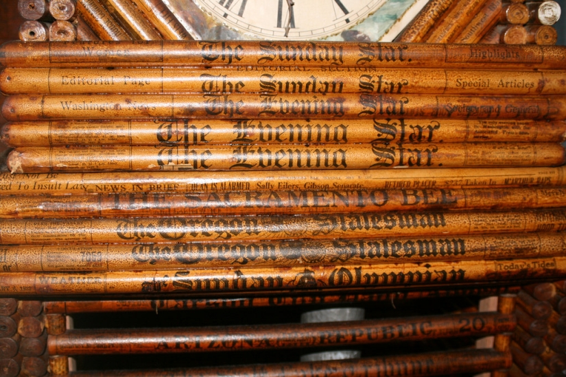 A house where everything is from newspapers: walls, furniture, and even curtains