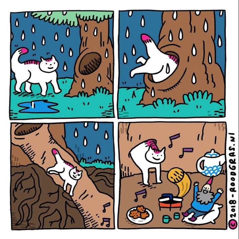 Adorables cómics sin palabras del gato de esta artista holandesa