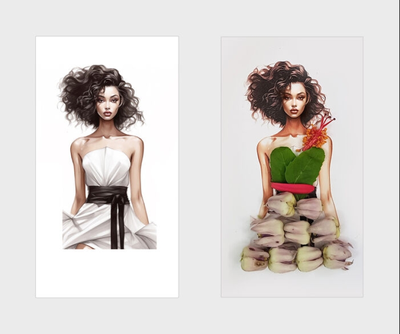 Agregué pétalos de flores y hojas a hermosas ilustraciones, aquí está el resultado (14 fotos)