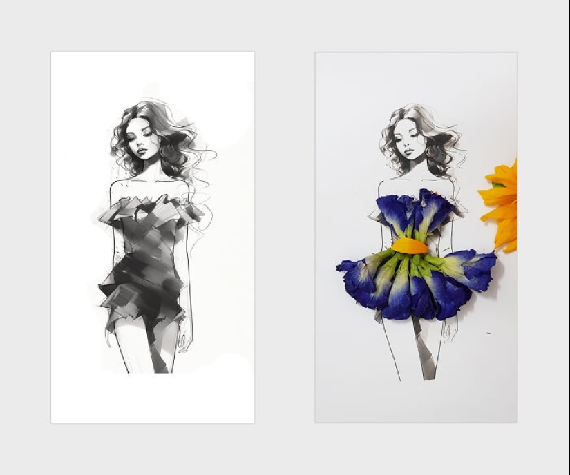 Agregué pétalos de flores y hojas a hermosas ilustraciones, aquí está el resultado (14 fotos)