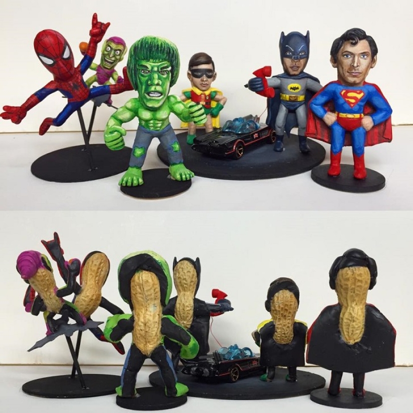 American creates ingenious figurines from peanuts