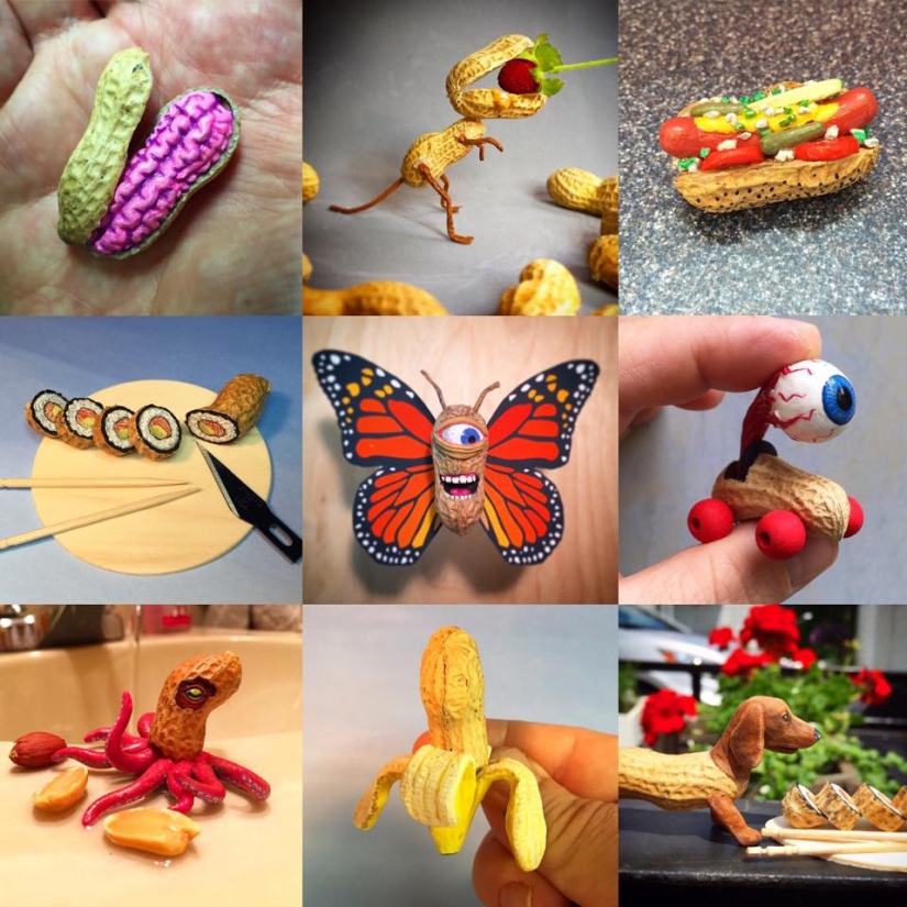 American creates ingenious figurines from peanuts