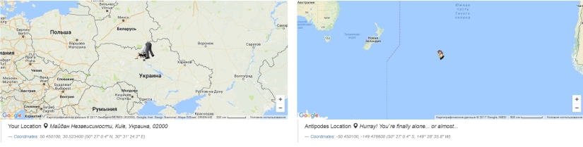 An interactive map has been created that shows where you can find yourself by digging a tunnel through the Ground
