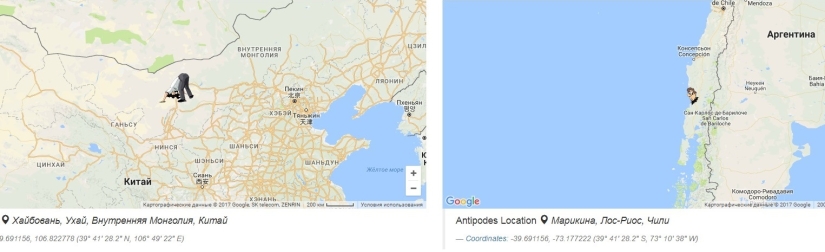 An interactive map has been created that shows where you can find yourself by digging a tunnel through the Ground