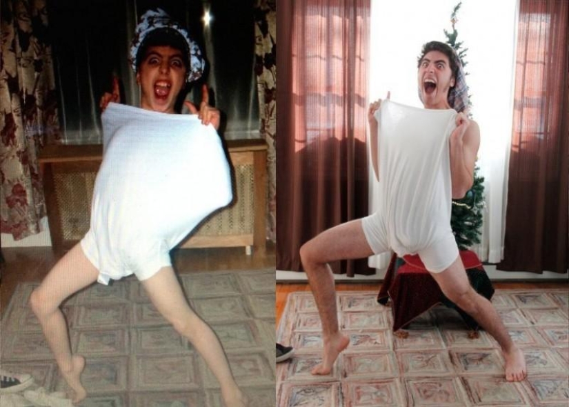 Antes y después: divertidas fotos familiares décadas después