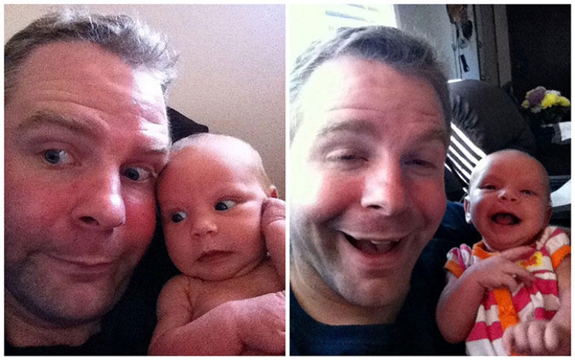 Apple from an apple tree: a young father is photographed with a newborn daughter Apple from an apple tree: a young father is photographed with a newborn daughter
