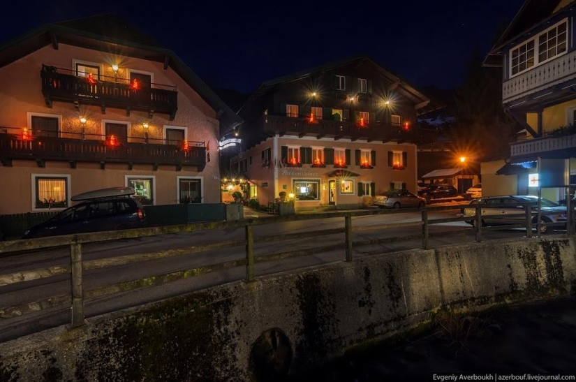 Austrian Christmas story. Night lights of St. Gilgen